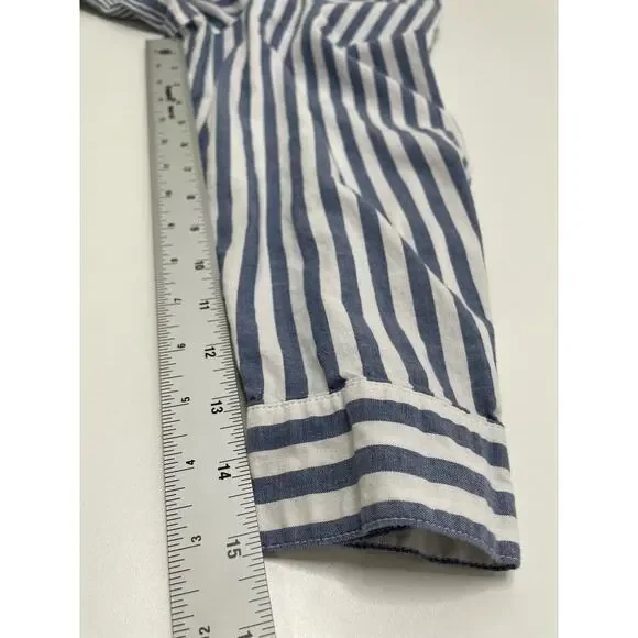 Jane and Delancey Striped Long Sleeve Button Down Shirt Cotton Blue Women's 1X - Picture 10 of 10